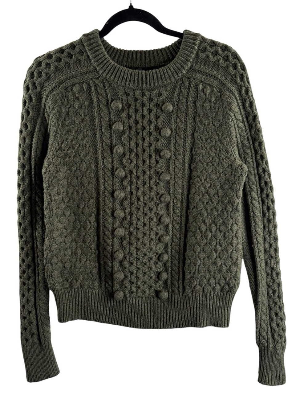 J CREW Olive Cable-Knit Crewneck Sweater